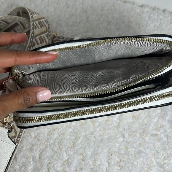White Crossbody Bag with Gold Accent - Picture 8 of 10